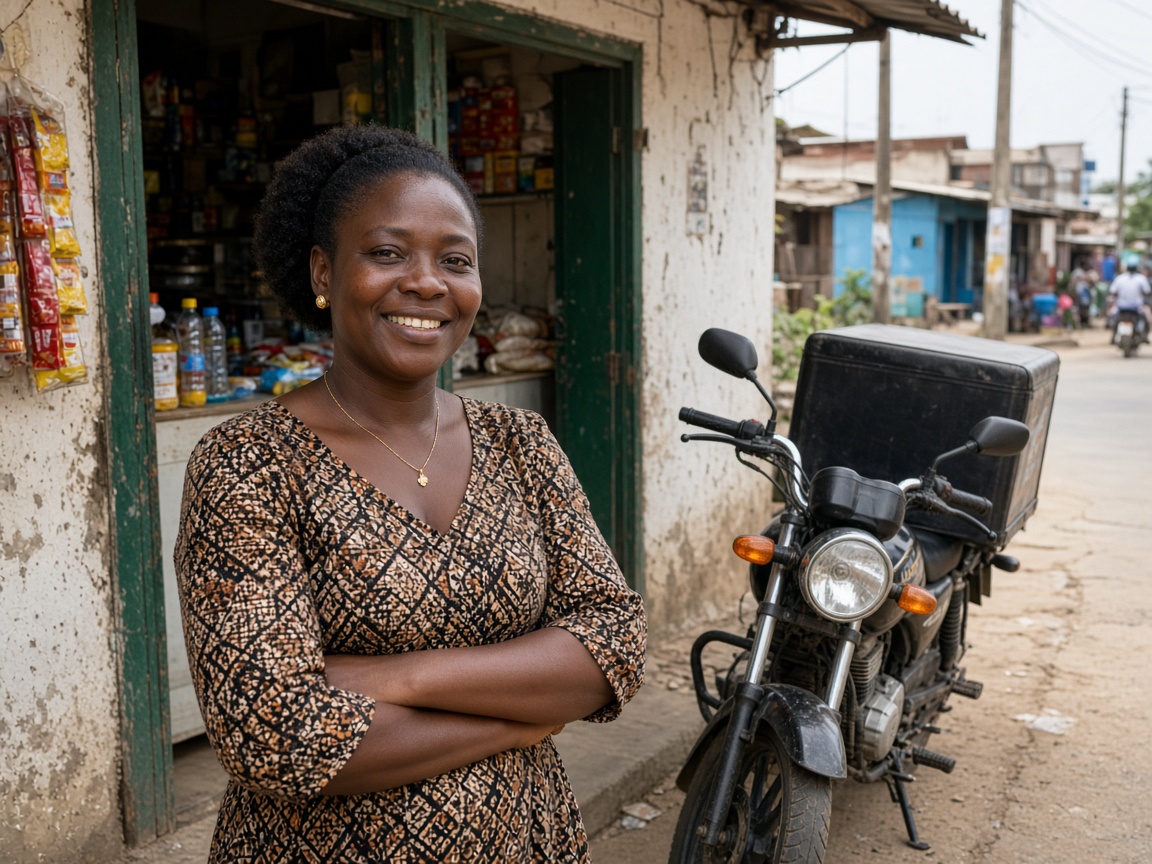 Microfinance customer outside a shop