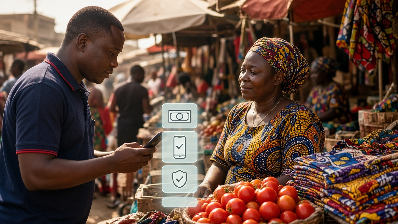 Susu collector recording a market deposit on a phone